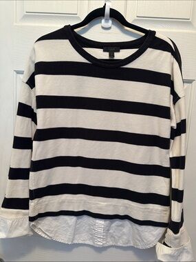 J. Crew Black and White Striped Crewneck Layered Look Sweater Size Small